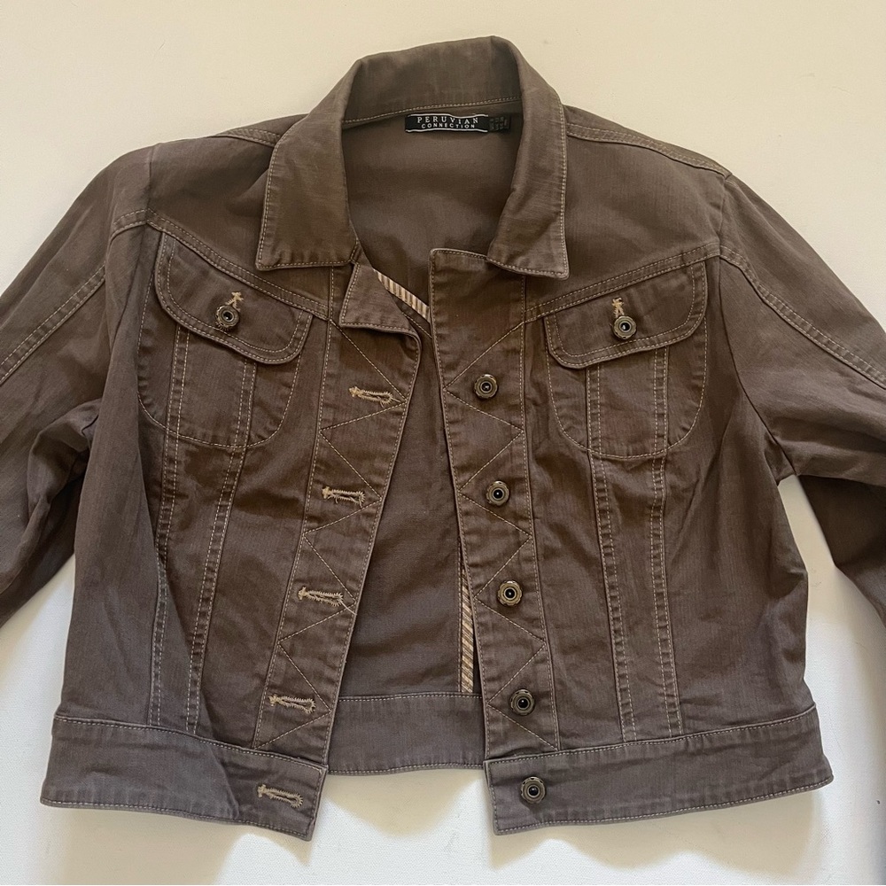 Peruvian Connection Brown Chelsea Jean Jacket Size 8 - Picture 10 of 10